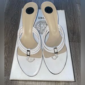 Versace White Braided Strap Slide Mules